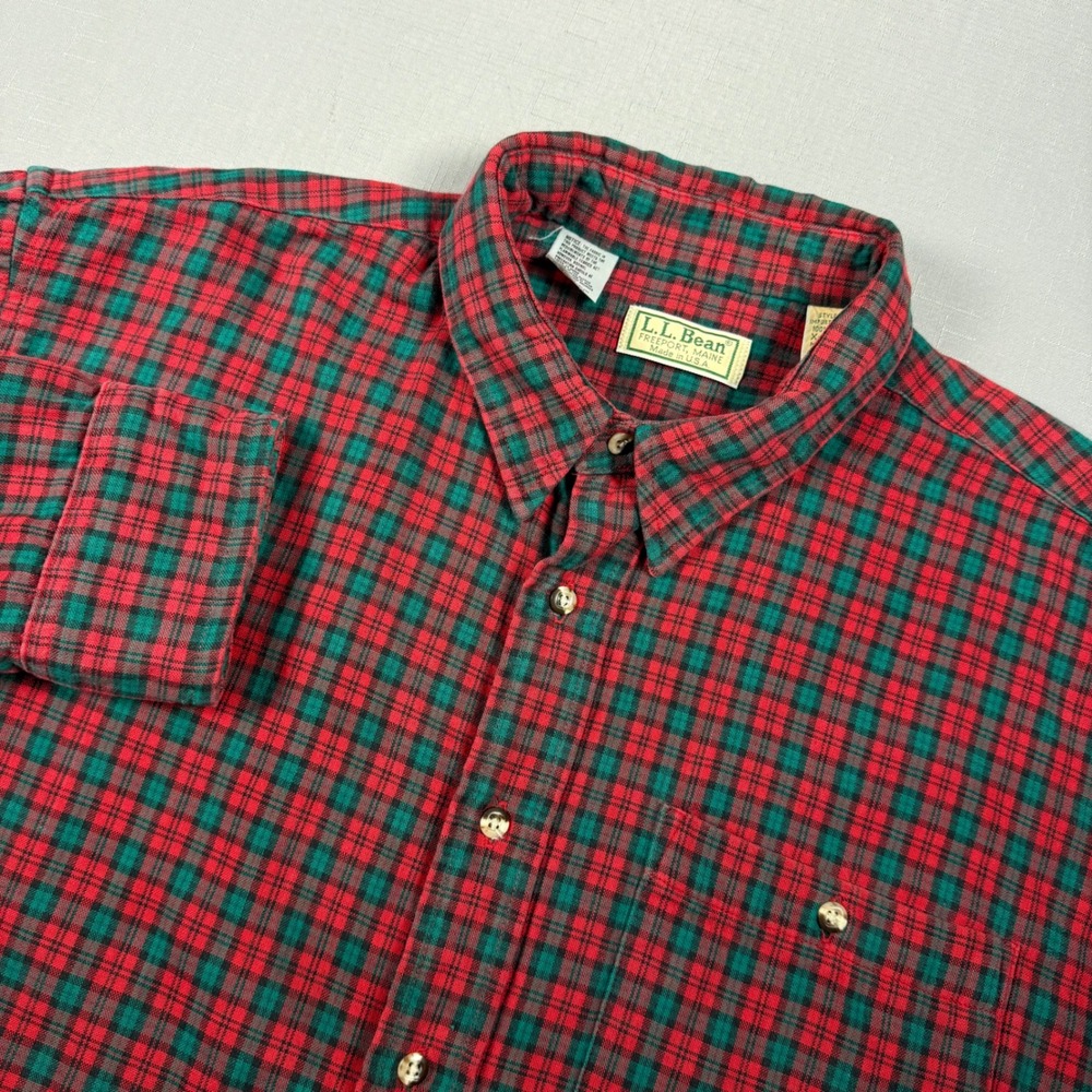 Vintage LL Bean Plaid Flannel Shirt Mens XL Red Green Made in USA 100% Cotton